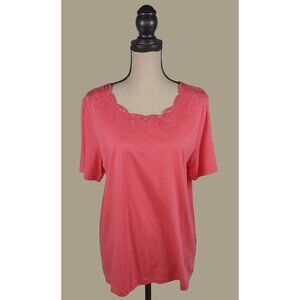 CJ Banks Scalloped Neck Short Sleeve Coral Cotton and Modal Top Size 14W NWT